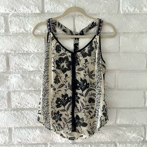 Lucky Brand Black and Cream Floral Tank Top